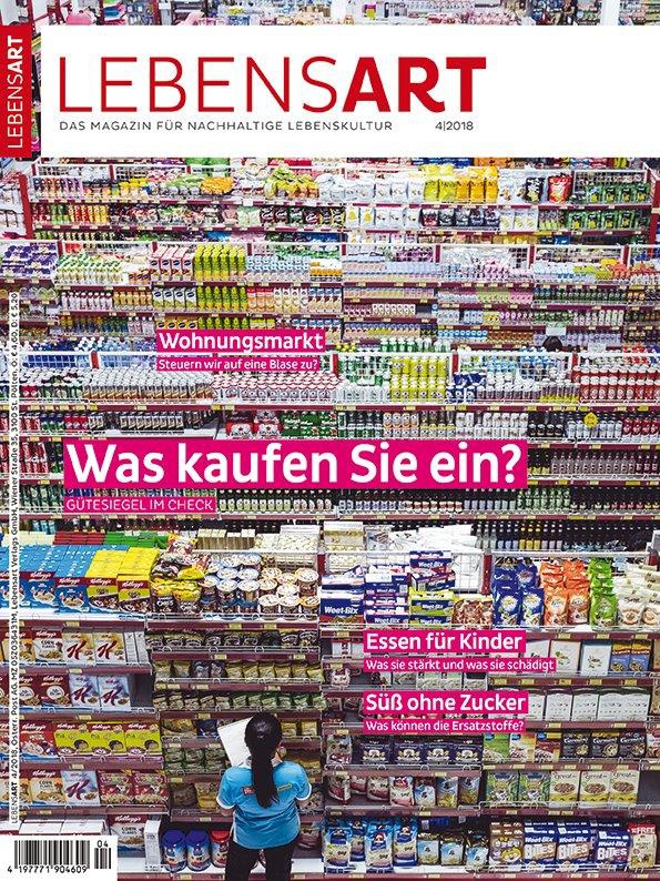 Das Cover der LEBENSART 4/18 zeigt eine Frau vor einem Supermarktregal