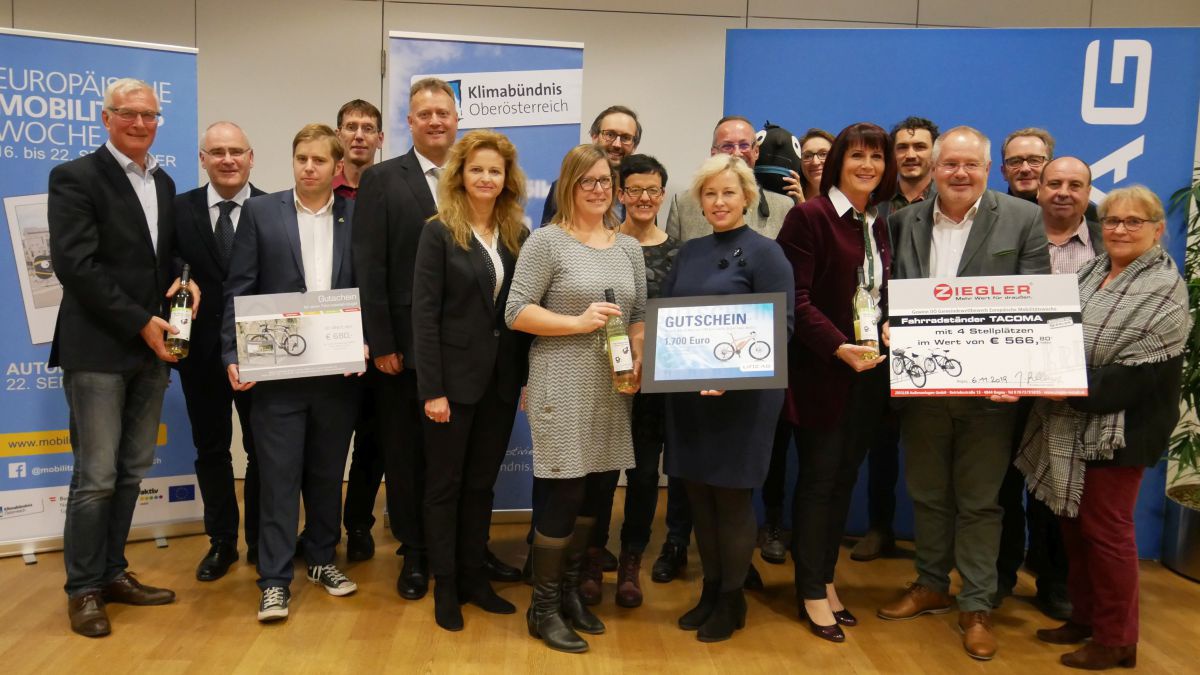 Die Gewinnergemeinden des diesjährigen Gemeindewettbewerbs der Europäischen Mobilitätswoche 2019. 