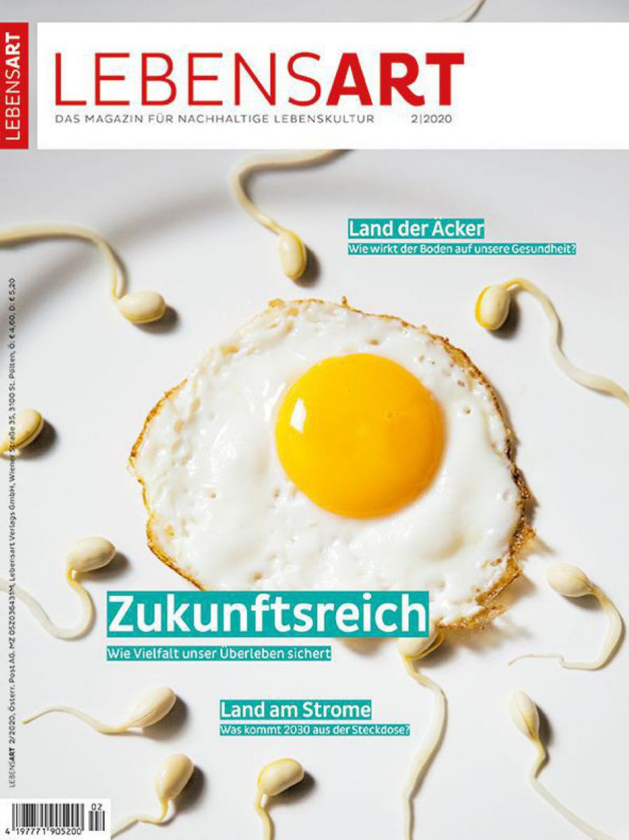 Cover der LEBENSART 02 2020 zeigt ein Spiegelei umringt von Sprossen