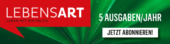 Ein grünes Banner mit dem Lebensart-Schriftzug weist auf die Abomöglichkeit mit 5 Ausgaben pro Jahr hin 
