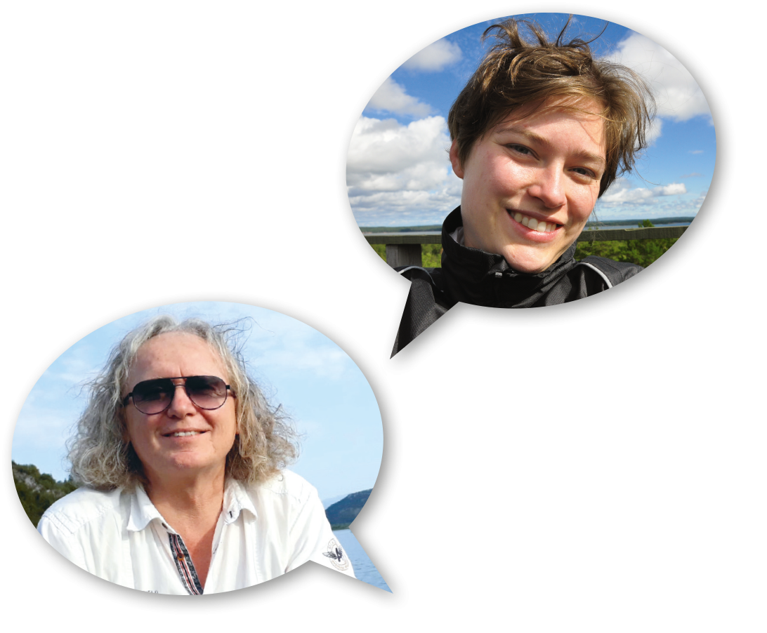 Urlaubsfotos von Michaela Reisinger und Christian Brandstätter in zwei Sprechblasen.
