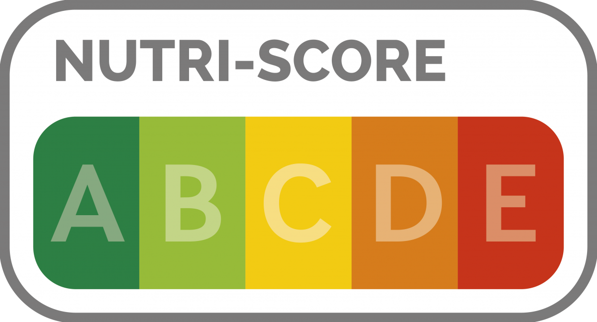 Die Farbskala des Nutriscores - fünf Farbstufen von dunkelgrün bis Rot mit den Buchstaben A bis E.