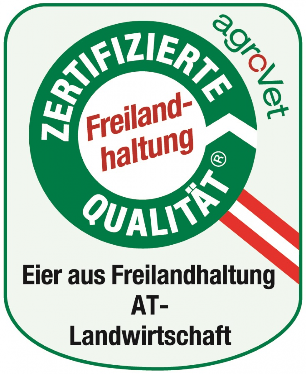 Das Logo von agroVet für Eier aus Freilandhaltung zeigt einen grünen Kreis mit der Aufschrift 