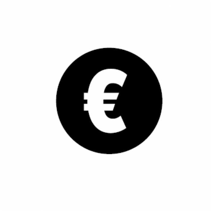 Ein schwarzer Kreis mit einem weißen Eurozeichen.
