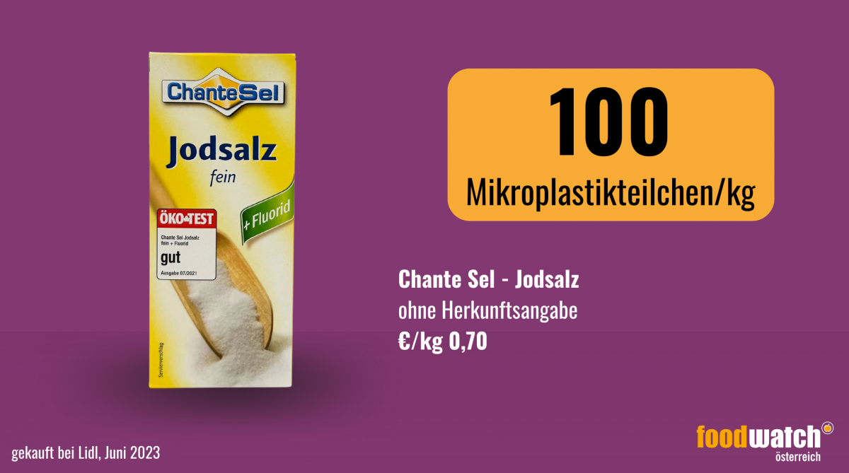 Eine Packung Chante Sel beinhaltet 100 Mikroplastikteilchen pro Kilogramm.