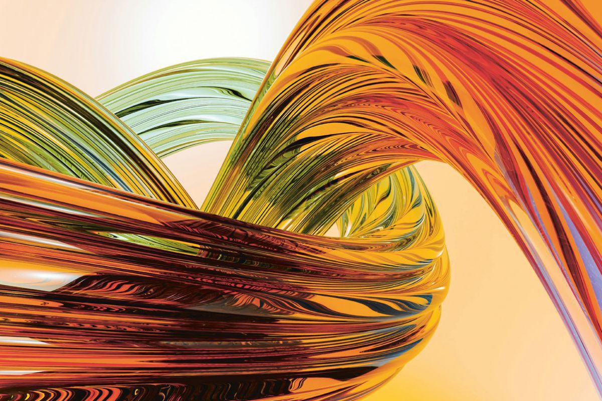 Illustration in 3 D: bunte, durchscheinende Ströme fließen verschlungen ineinander.