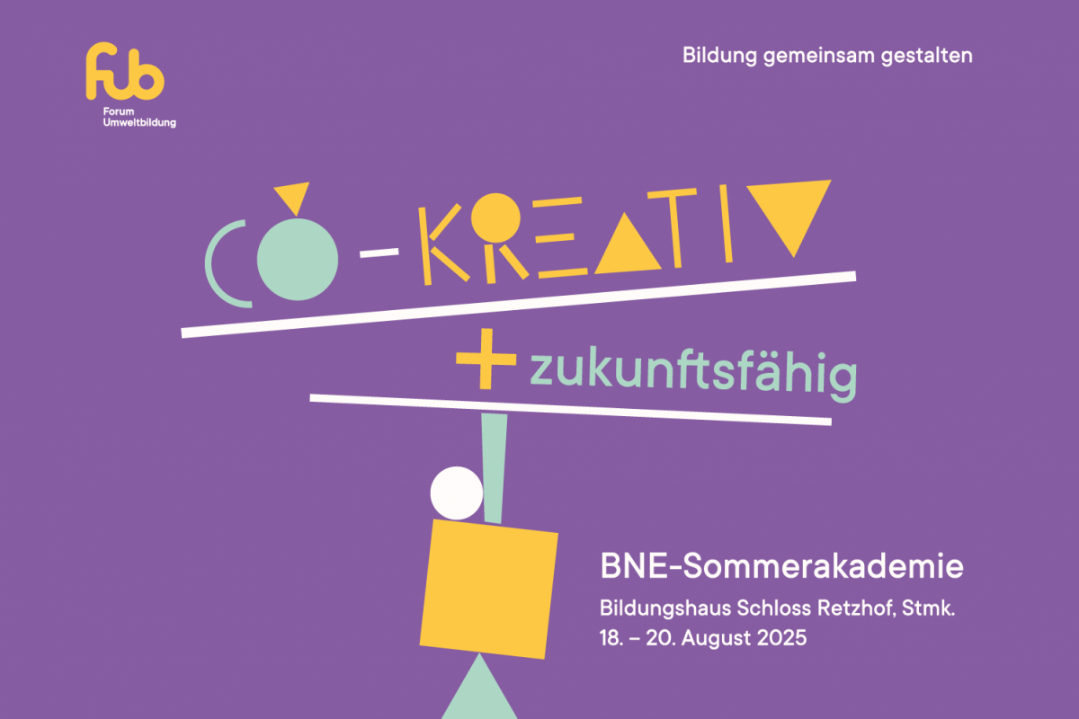 forum umweltbildung - Bildung gemeinsam gestalten
CO-KREATIV + zukunftsfähig
BNE-Sommerakademie 
Bildungshaus Schlos Retzhof, Stmk.
18. - 20. August 2025
