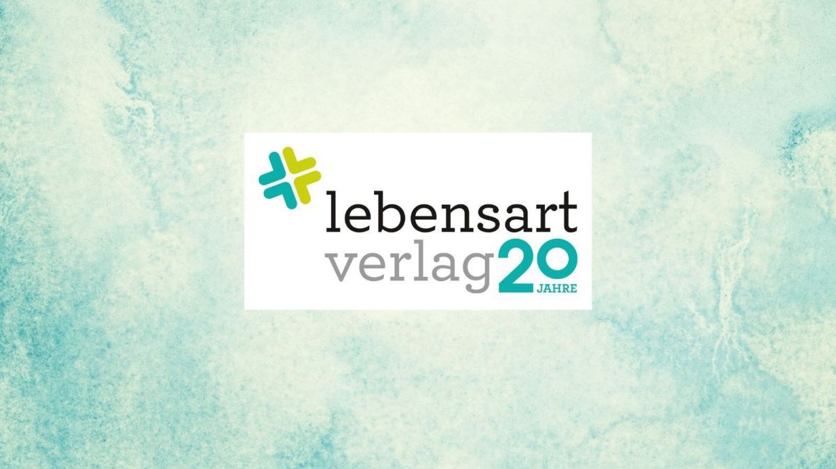 Ein türkis melierter Hintergrund, davon ein weißes Rechteck mit dem Lebensart Verlag Logo und dem Zusatz 