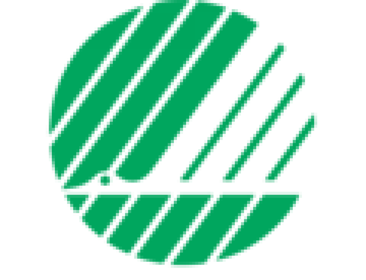 Ein Kreis wird aus grünen Strichen gebildet in dem ein stilisierter fliegender Schwan in weiß zu sehen ist